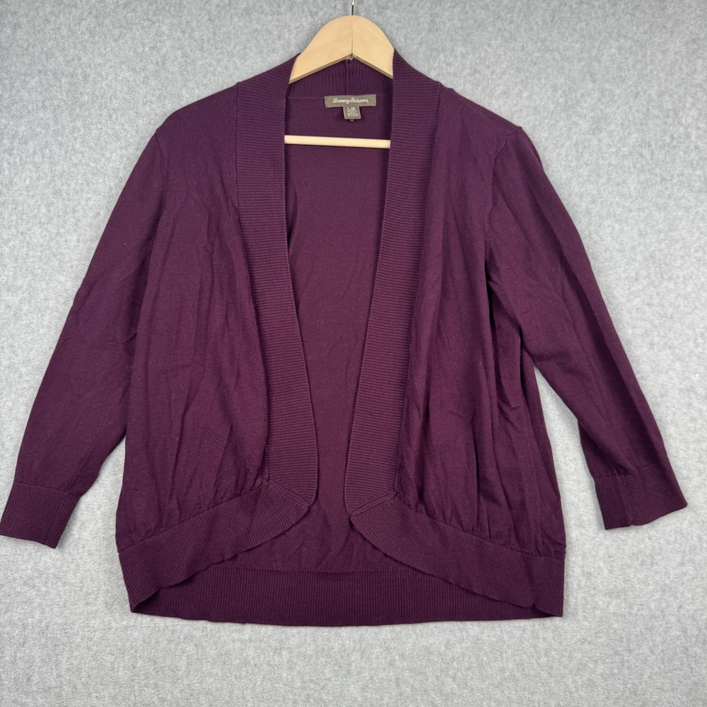Tommy‎ Bahama Cardigan Womens Large Purple Open Front 100% Cotton Knit Sweater